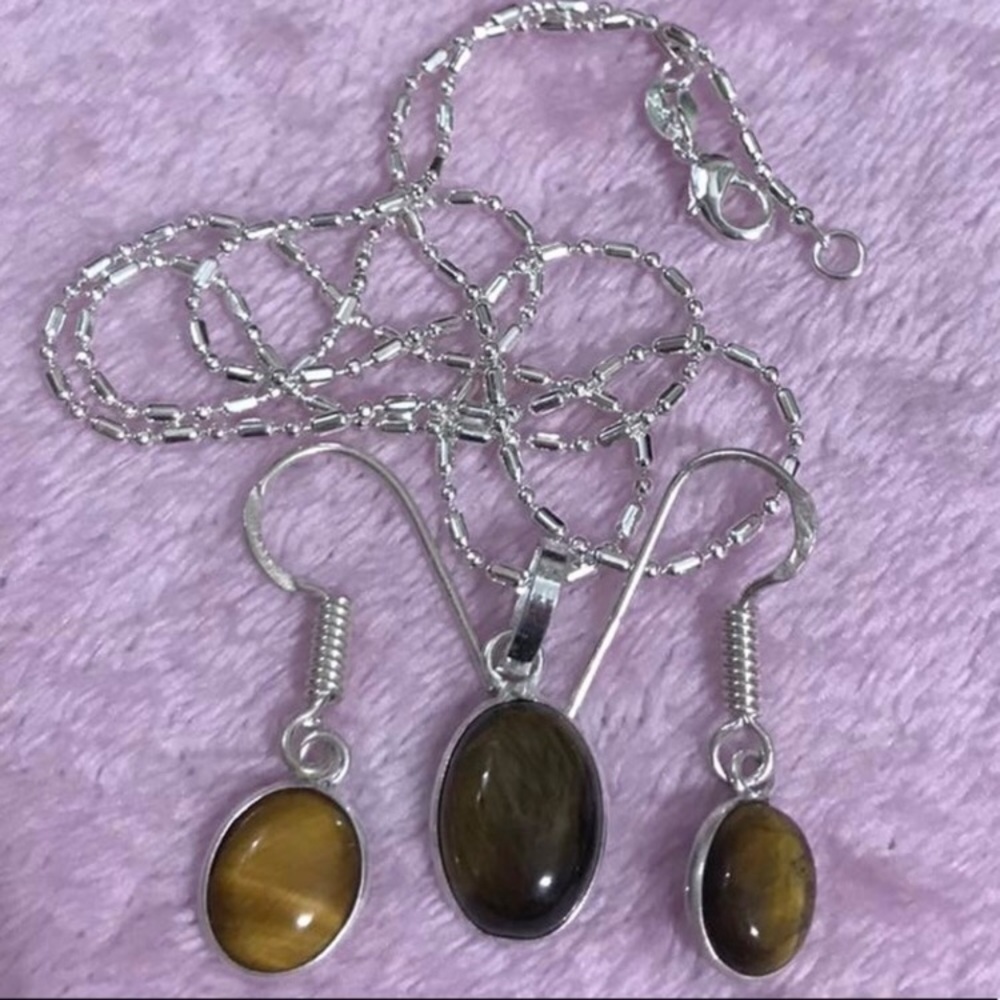 NEW 925 STERLING SILVER TIGER EYE JEWELRY SET